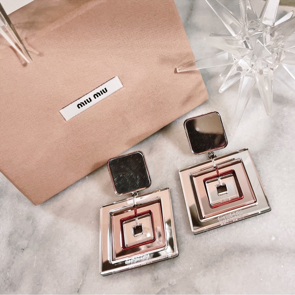 Miu Miu Rare Mirrored Geometric Square Dangled Cl… - image 3